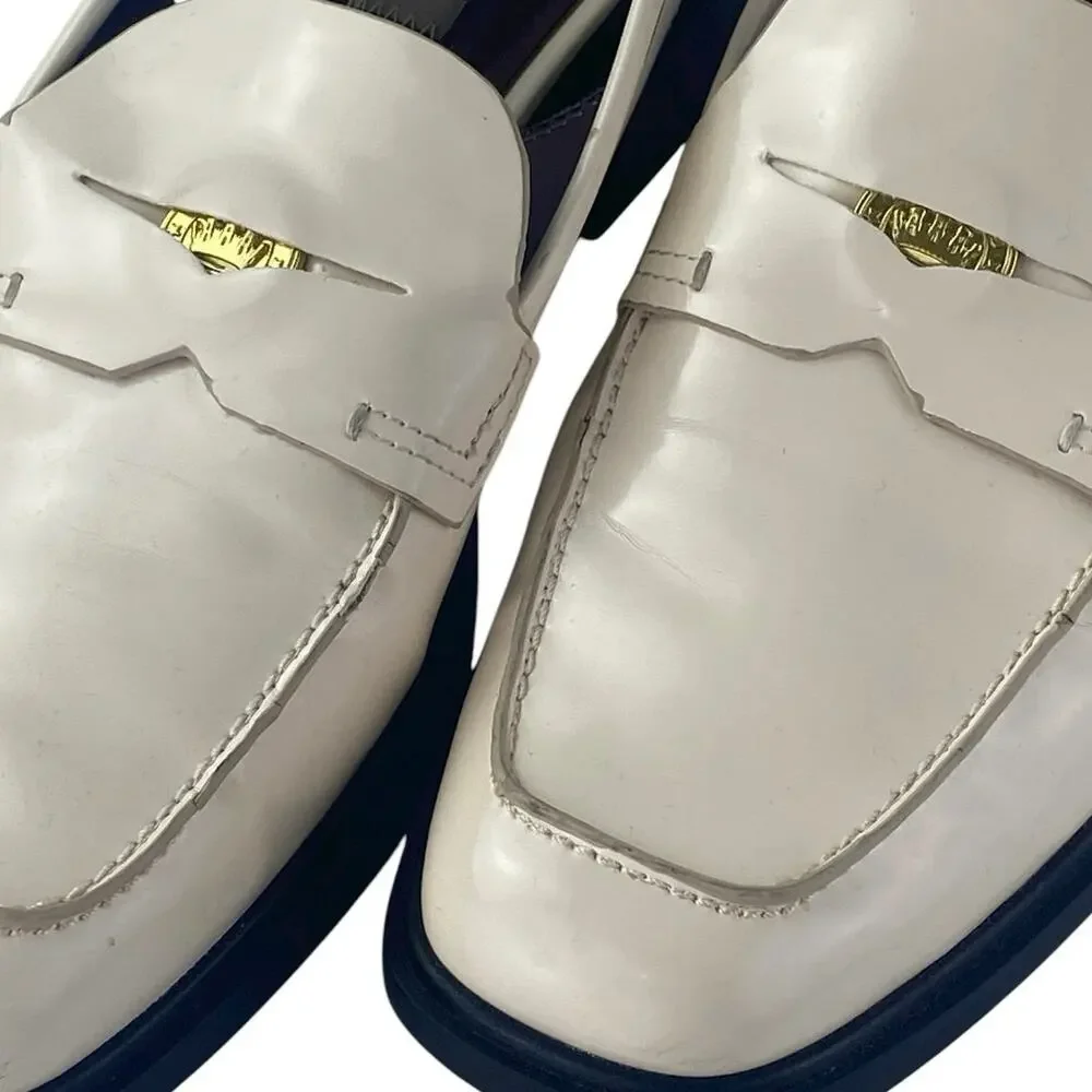 Franco Sarto Giada Cream White Leather Slingback Buckle Loafer Heels Shoes Sz 9M